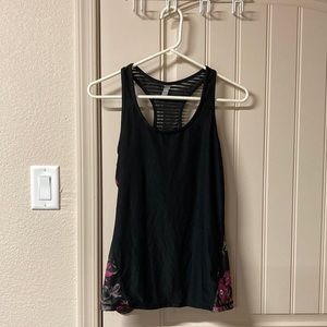 Hyba Women’s Size S Black and Floral Athlectic Racer Mesh  Back Tank Top NWOT